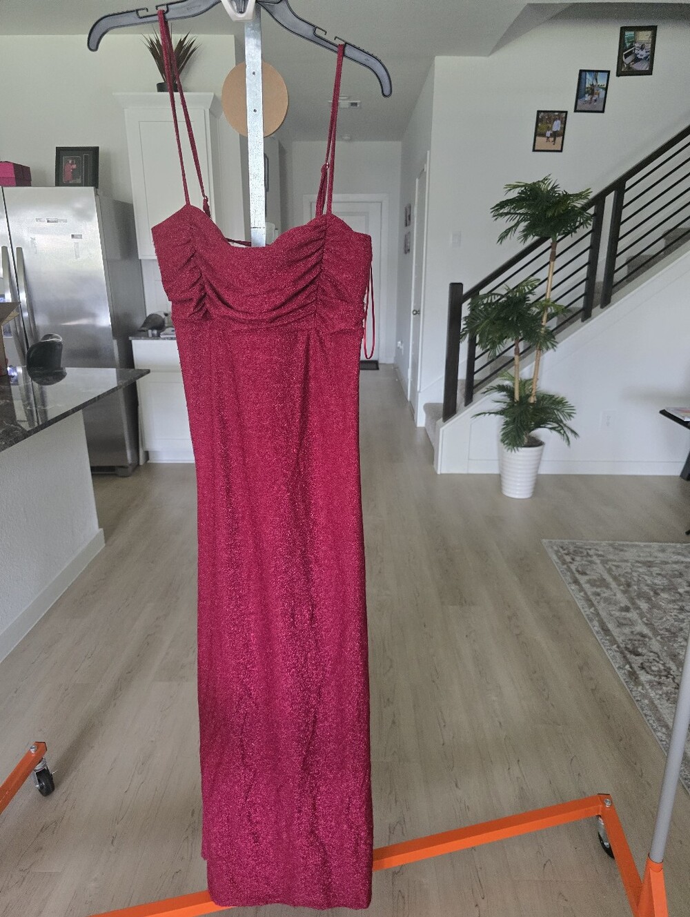 Jump Apparel Burgundy Glitter Ruched Maxi Dress Size 13 Prom Formal Evening NWT